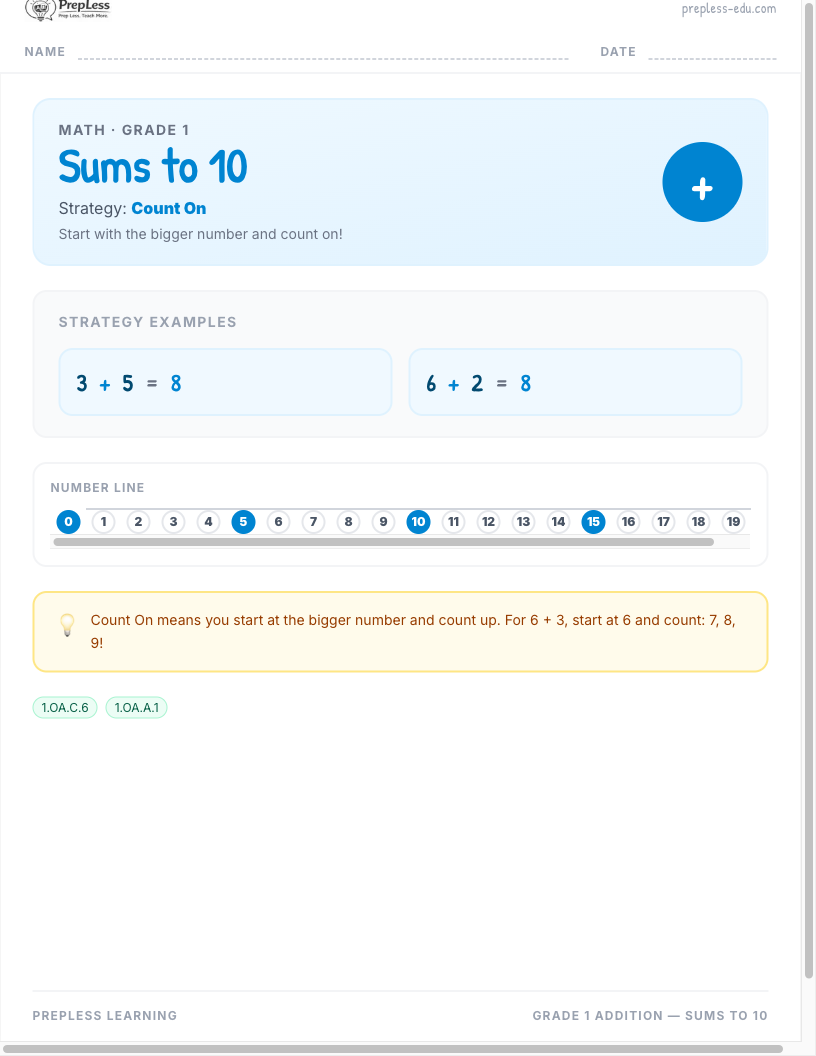 Grade 1 Addition worksheet preview
