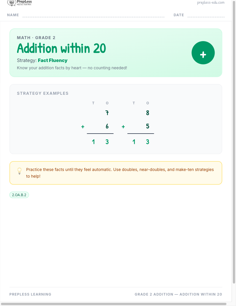 Grade 2 Addition worksheet preview