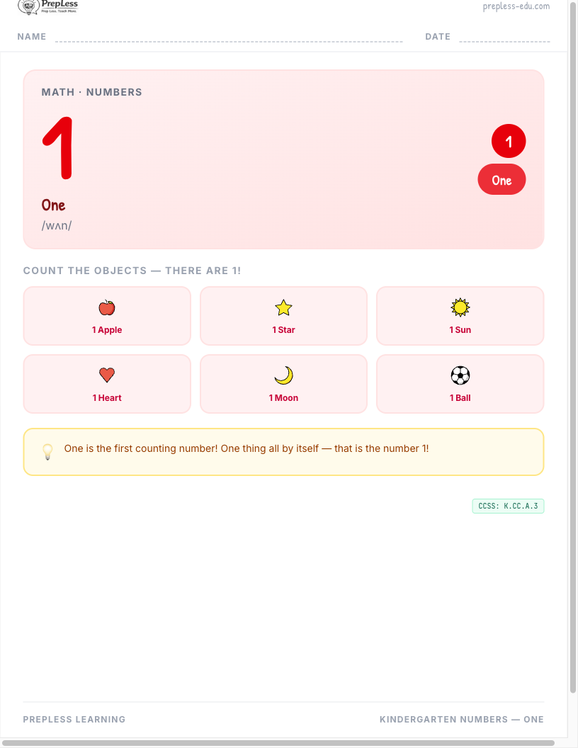 Kindergarten Numbers 0–10 worksheet preview